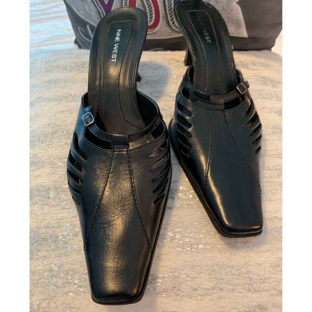 Nine West Harmonica Black Leather Slide-on Shoes